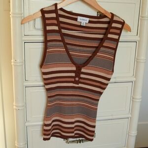 Evereve Bristol brown and tan stripe henley rib knit tank top